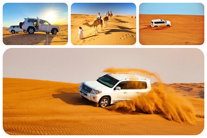 Doha: Desert Safari, Sand Boarding, Camel Ride & Inland Sea Tour - Dune bashing across the sand