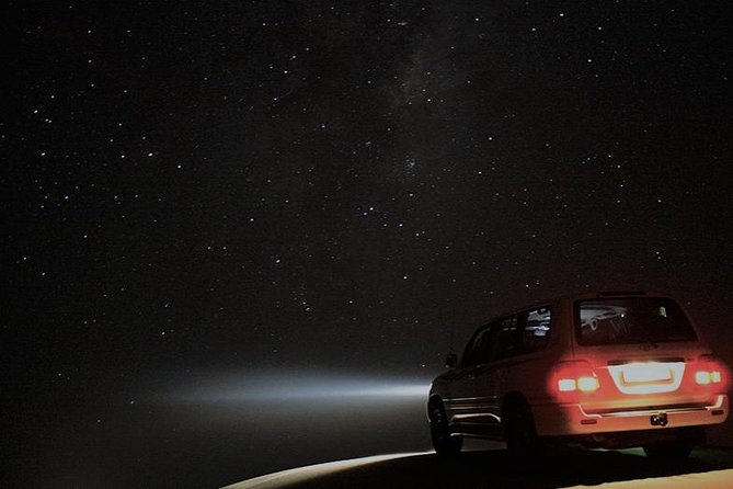 Doha Night Desert Safari Camel Ride Dune Bashing with Transfer - Dune bashing under a star-filled sky
