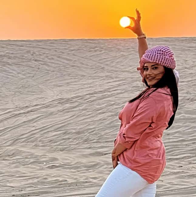 Doha Qatar : sealine adventure Camel Ride sandboard Sunset - Reaching the Inland Sea at Sunset