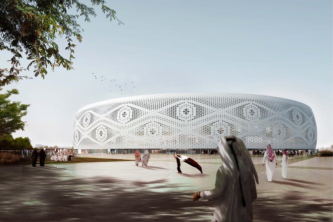 FIFA 2022 World Cup Stadiums in Qatar - Private Trip from Doha with Hotel Pickup - Al Bayt Stadium, football shaped by nomadic tents